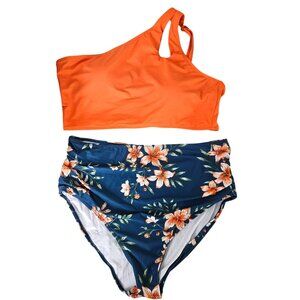 Womens Two-Piece High Waisted Bikini Set Large One Shoulder Beach Vacation Sexy